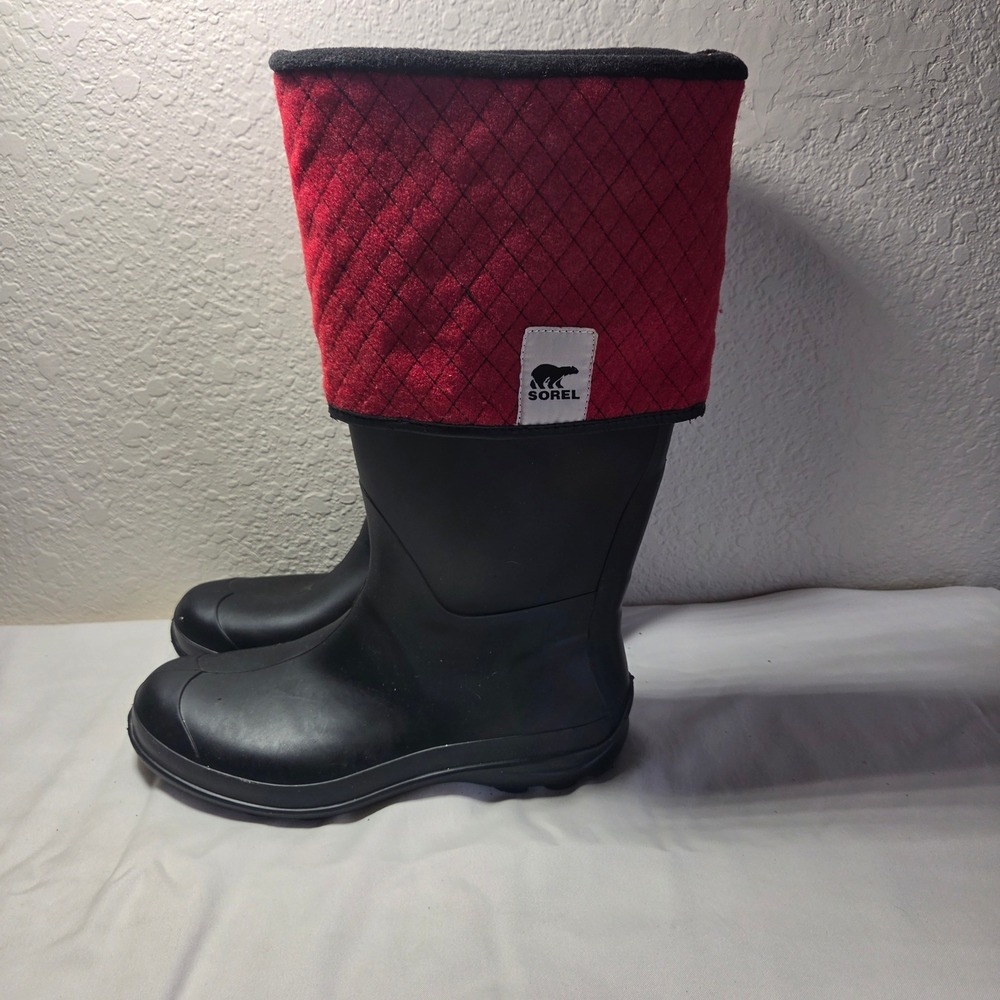 Sorel Black Rubber Red Quilted Felt Fleece Lined Rain Boots Mens 11 Canada Made